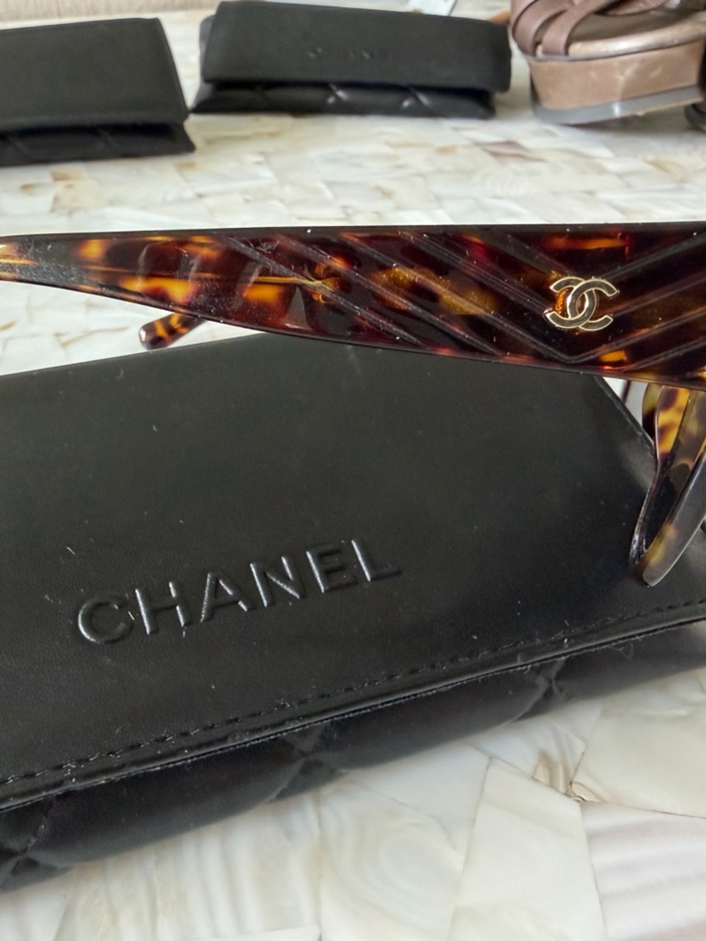 CHANEL Tortoiseshell Frame Sunglasses with Dark Brown Lenses - Picture 2 of 3